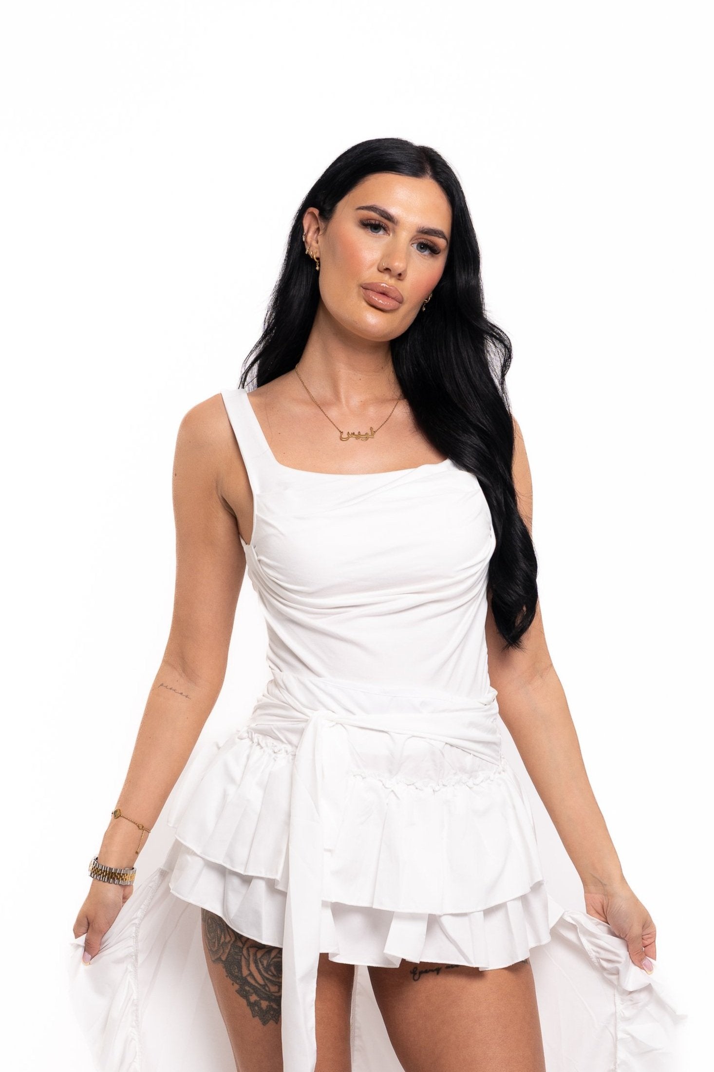 White Ruched Square Neck Top