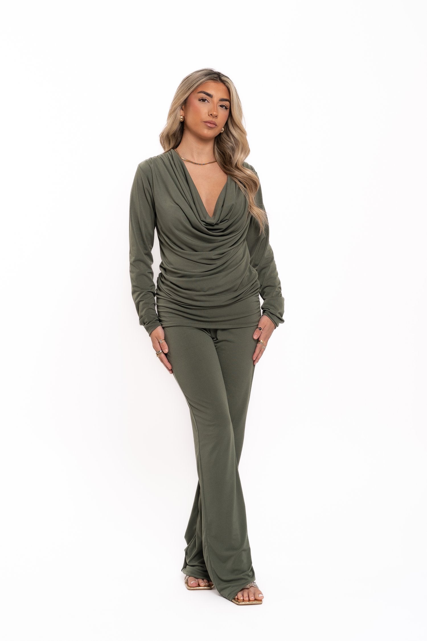 Khaki Cowl Neck Co Ord