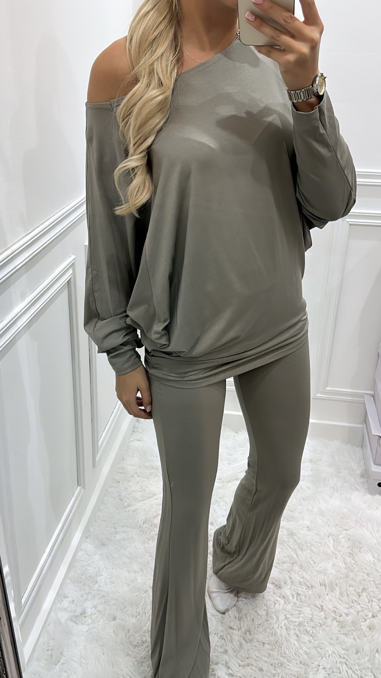 Dove Grey Off The Shoulder Co Ord