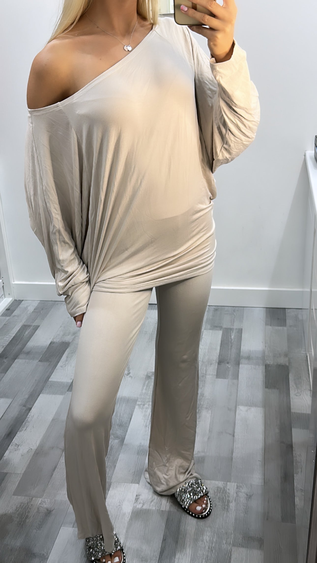 Beige Off The Shoulder Co Ord