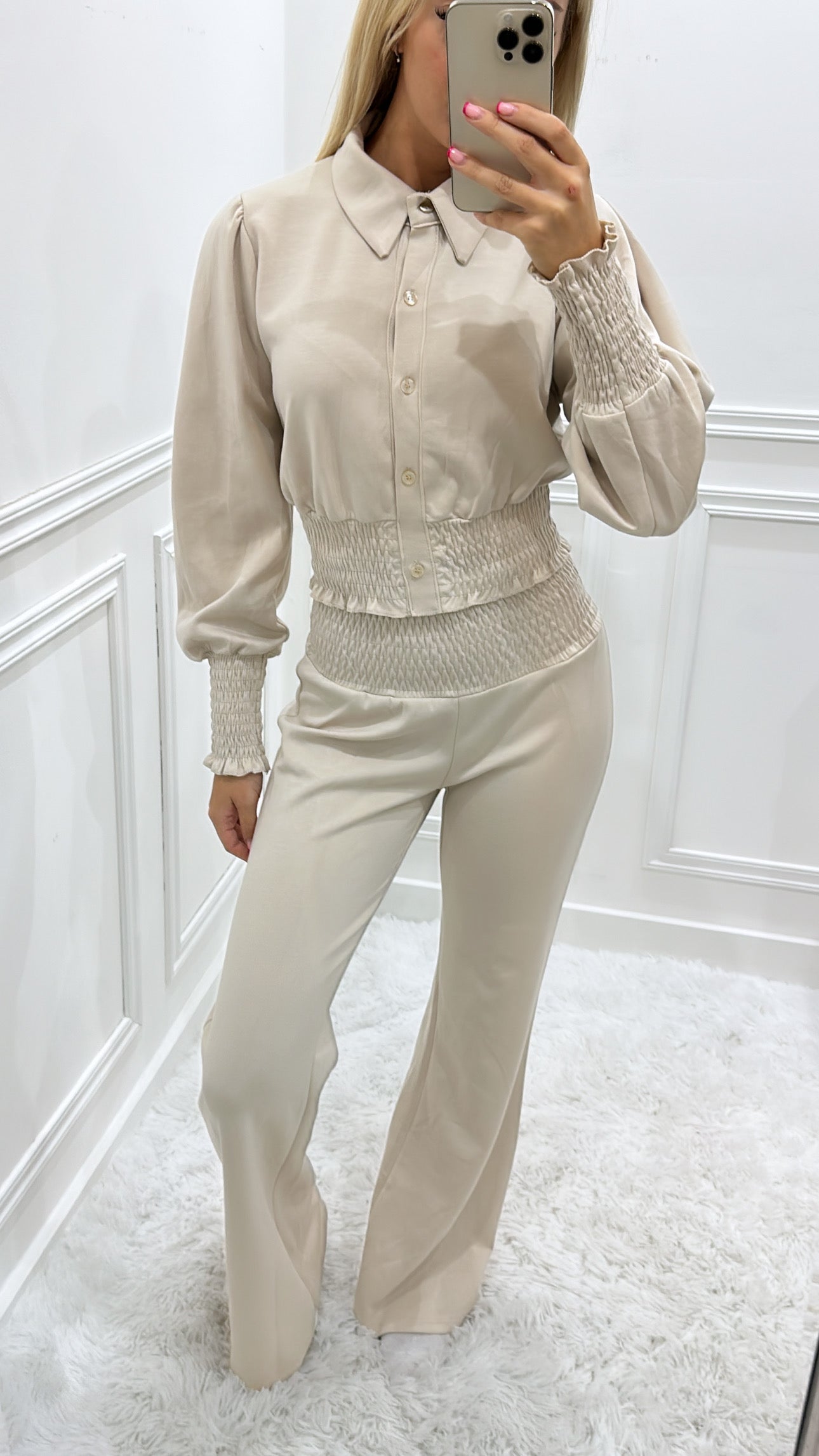 Beige Buttoned Lounge Set