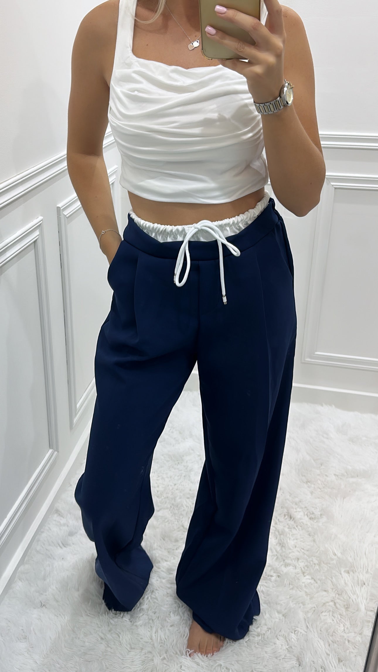 Navy Contrast Waistband Trousers