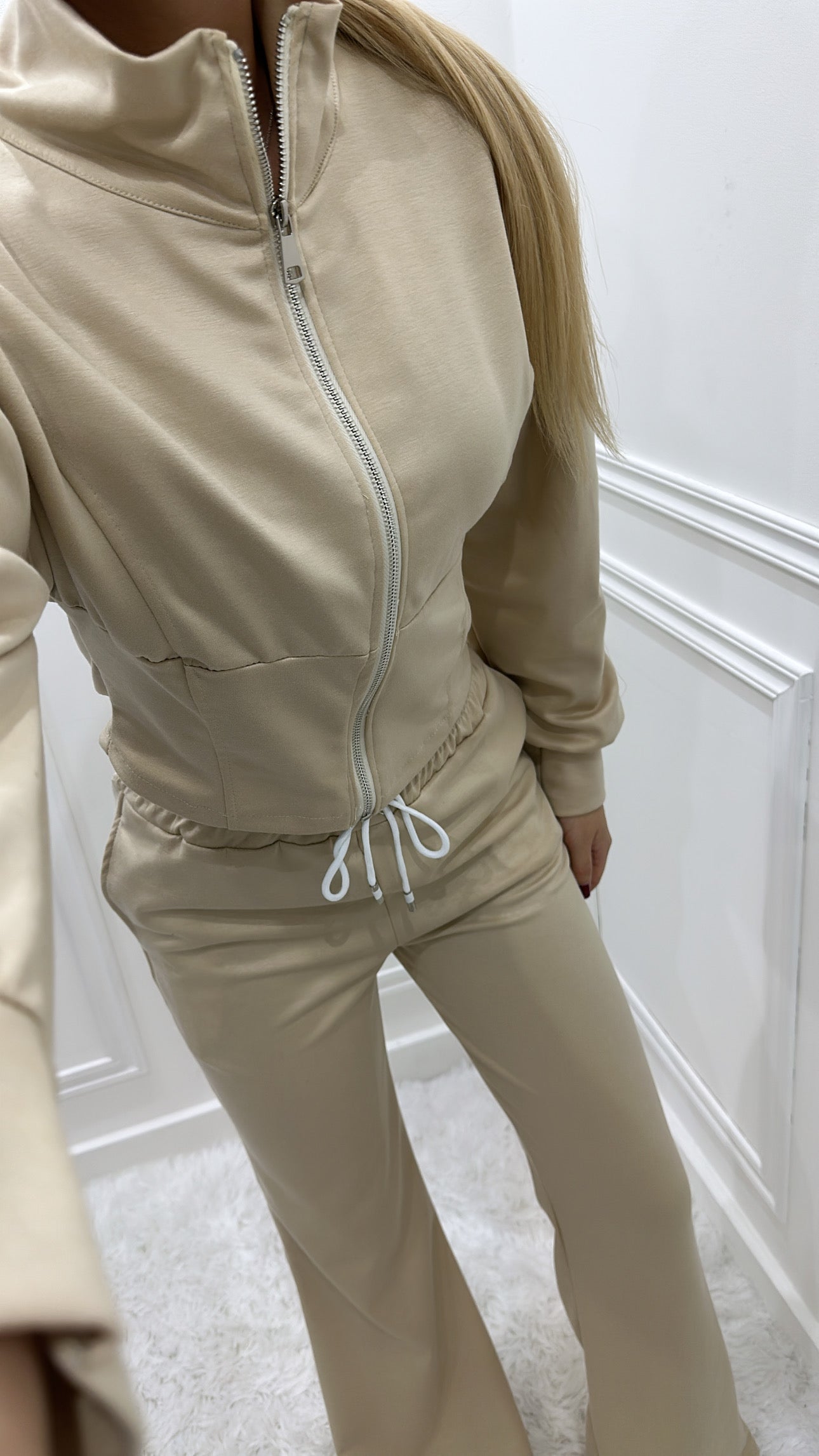 Beige Zip Up Corset Style Tracksuit