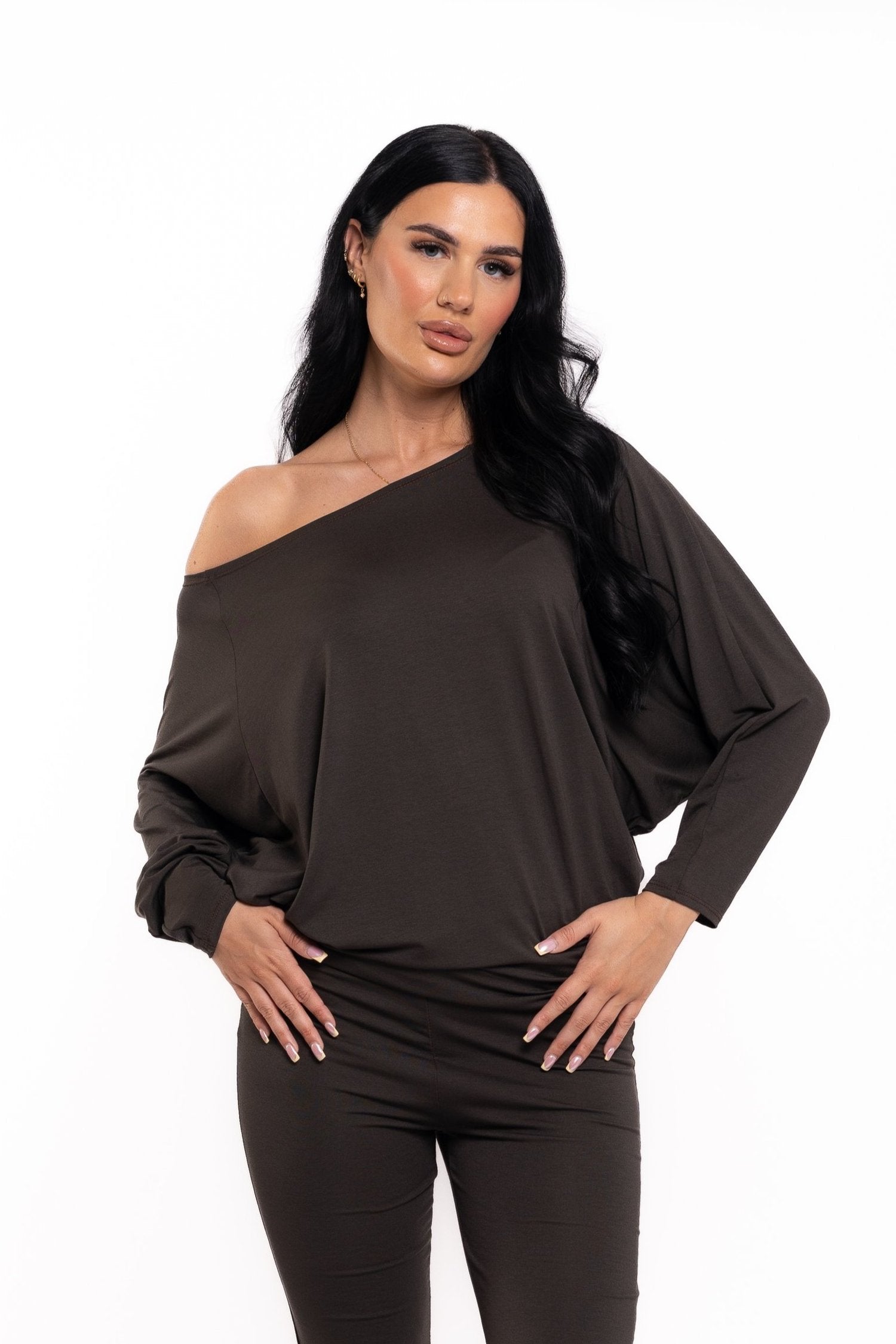 Chocolate Brown Off The Shoulder Co Ord