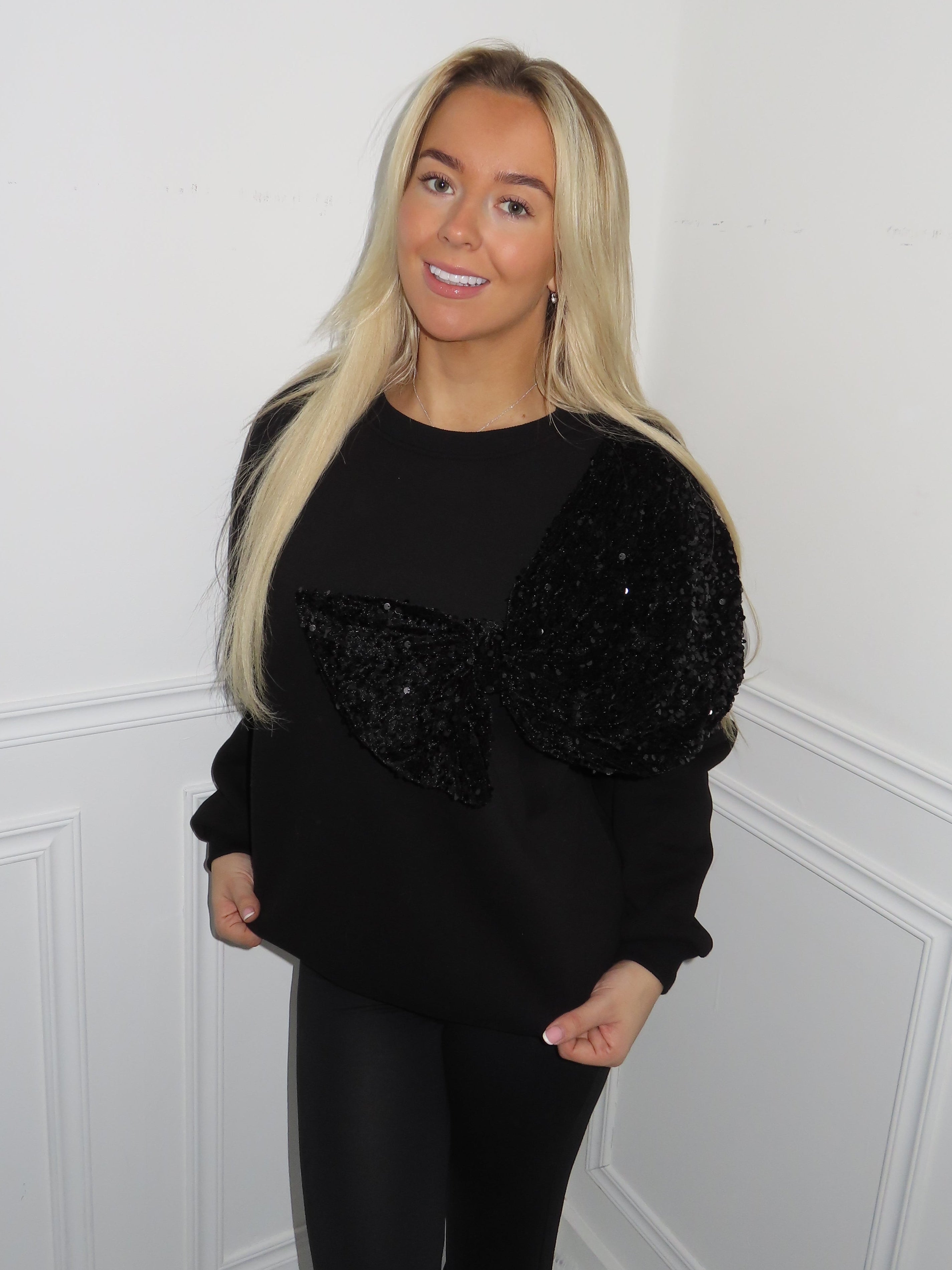 Black Sparkle Bow Jumper