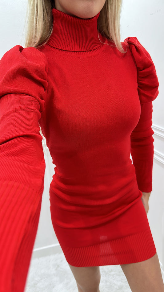 Red Roll Neck Dress