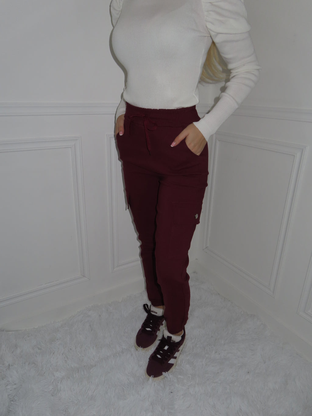 Burgundy cuffed cargos