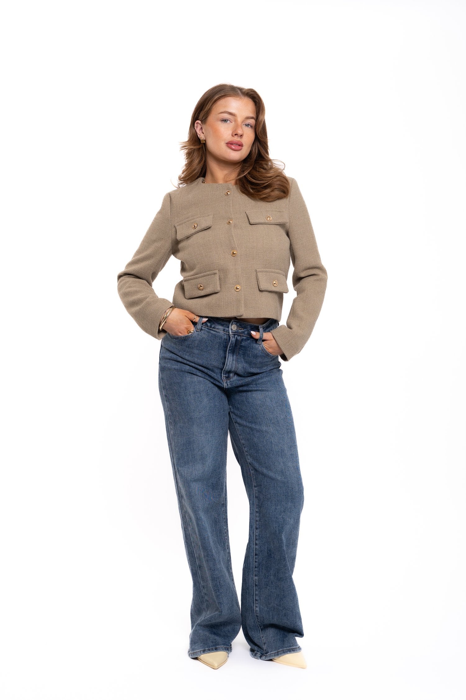 Premium Gold Button Blazer Olive