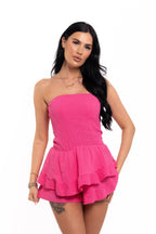 Fuschia Pink Cheesecloth Playsuit