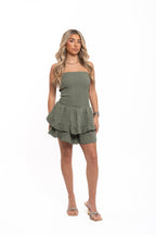 Khaki Cheesecloth Playsuit