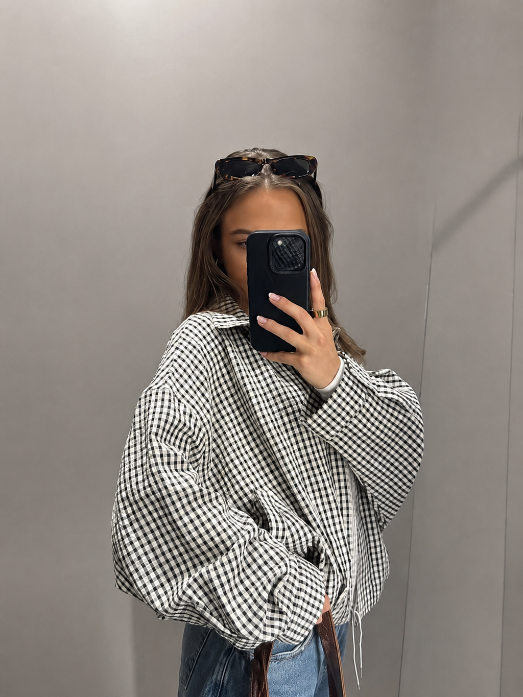 Oversized Gingham Check Bomber Jacket