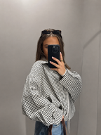 Oversized Gingham Check Bomber Jacket