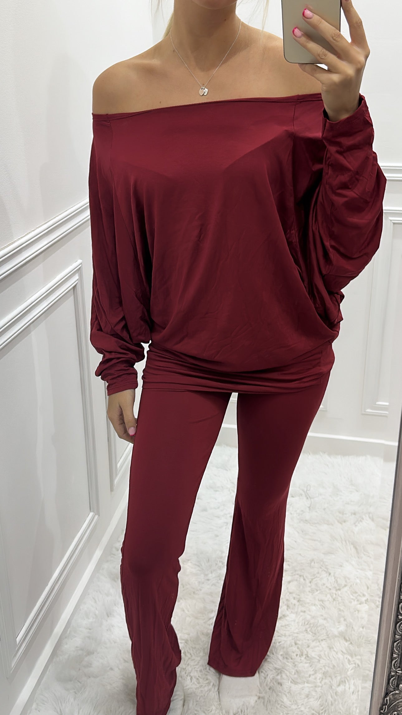 Burgundy Off The Shoulder Co Ord