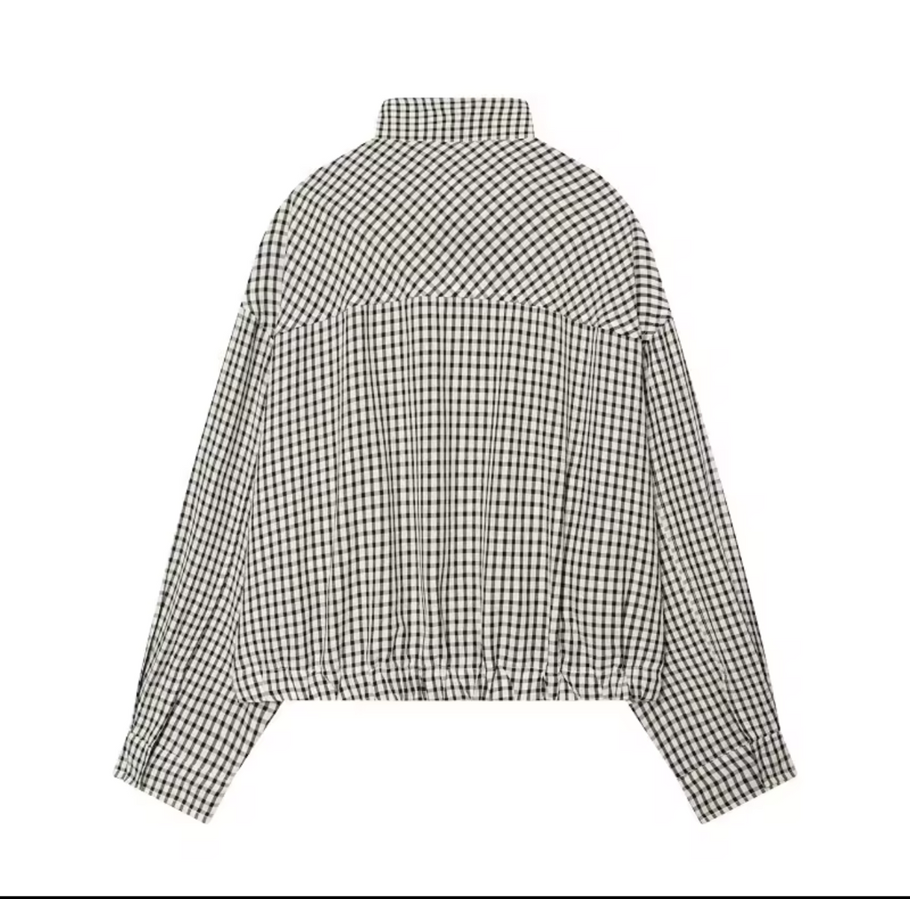 Oversized Gingham Check Bomber Jacket