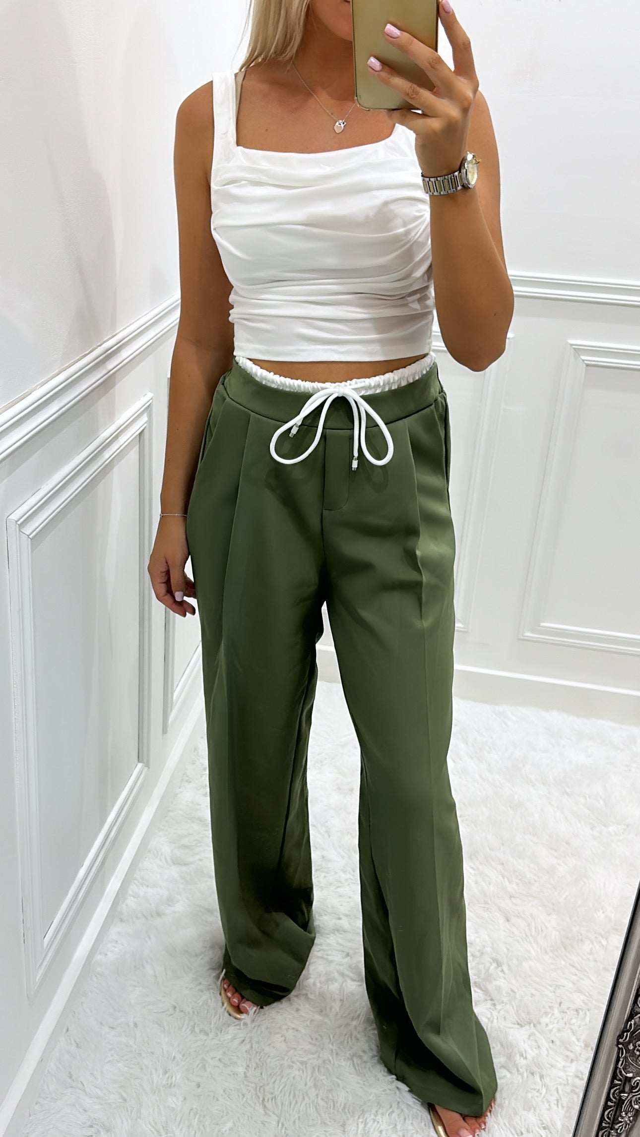 Khaki Contrast Waistband Trousers