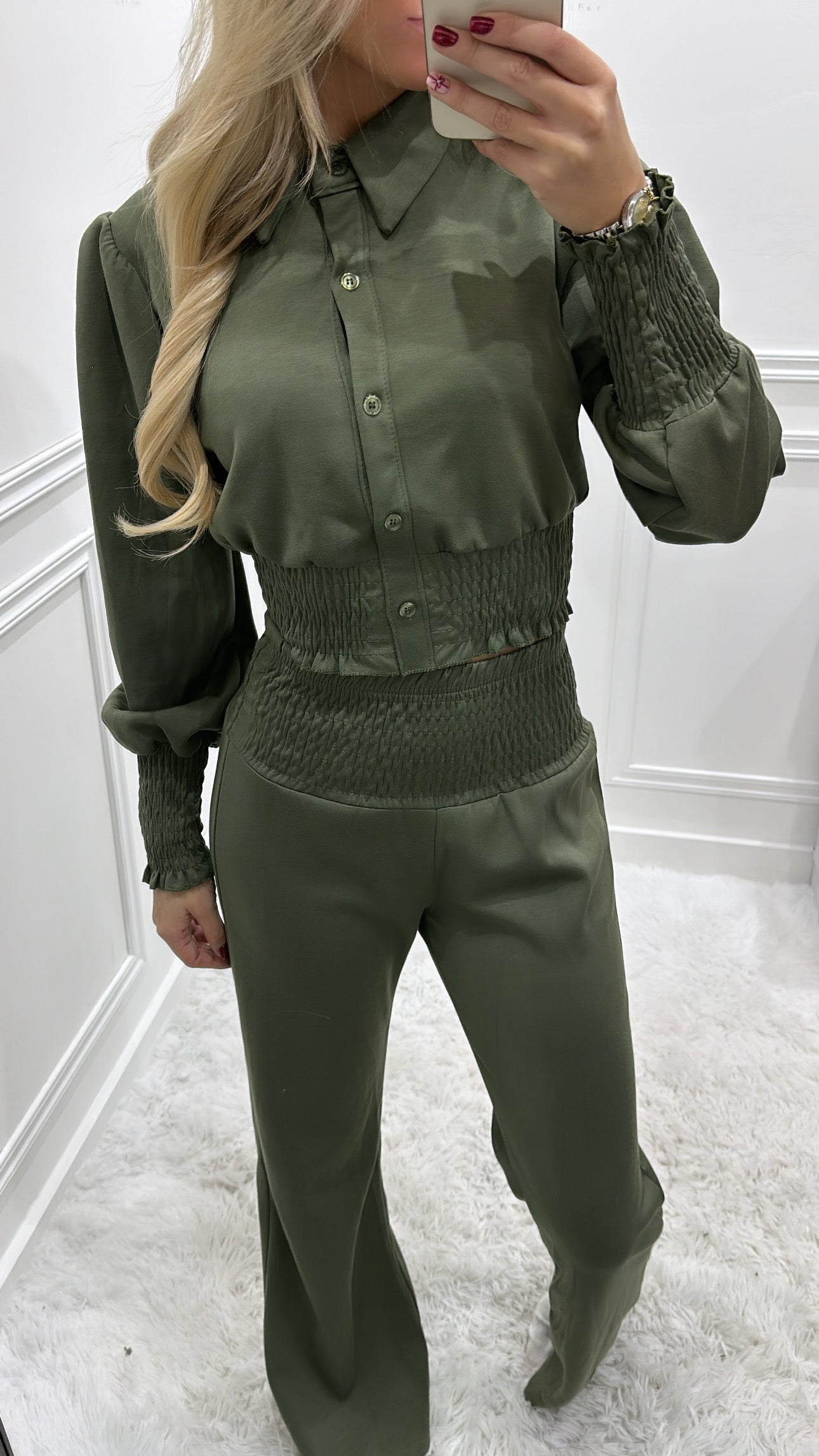 Khaki Buttoned Lounge Set