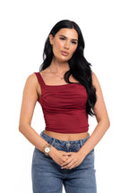 Burgundy Ruched Square Neck Top