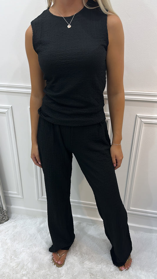 Black Textured Trouser Co Ord