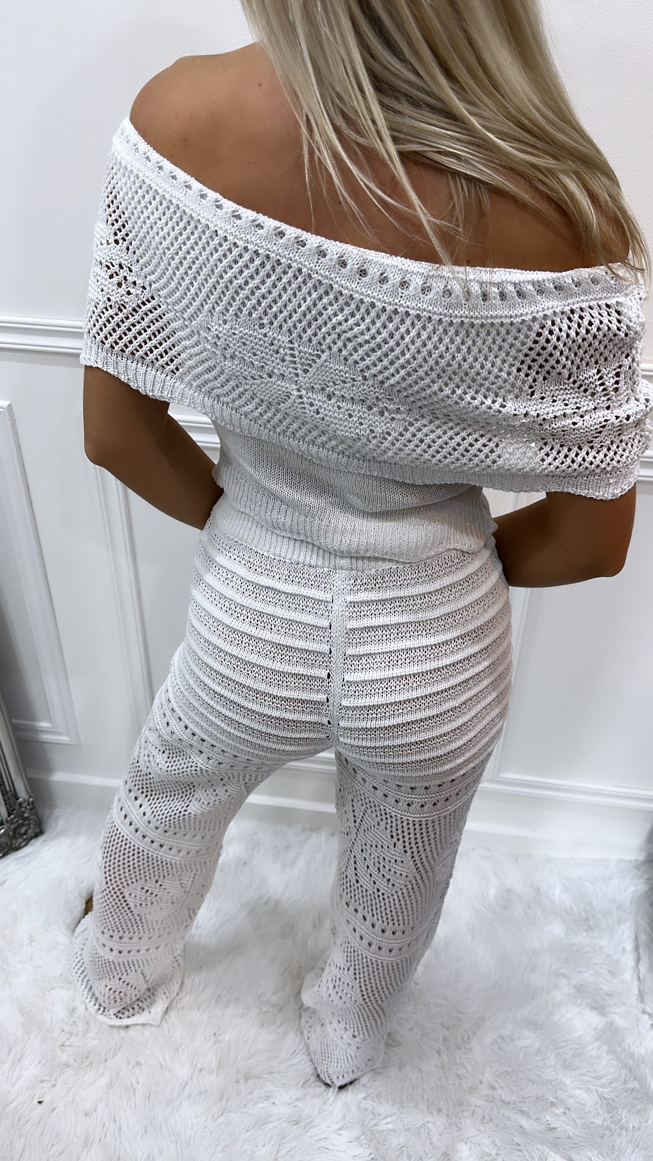 White Crochet Trouser Set