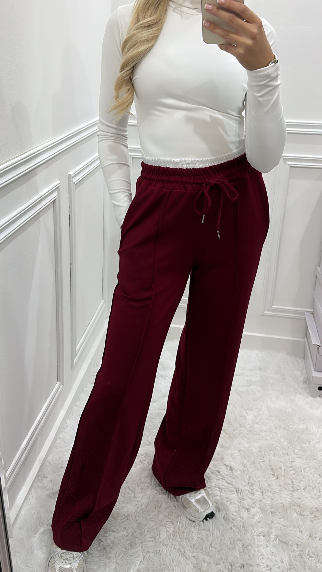 Burgundy Contrast Waistband Trousers