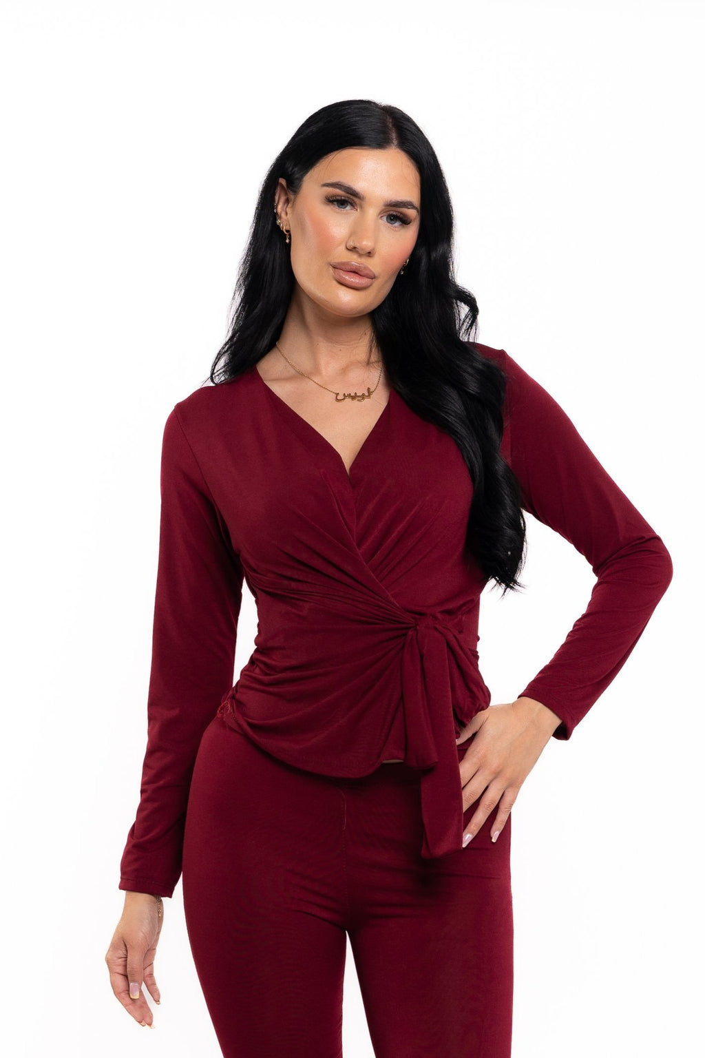 Burgundy Silky Tie Up Co Ord