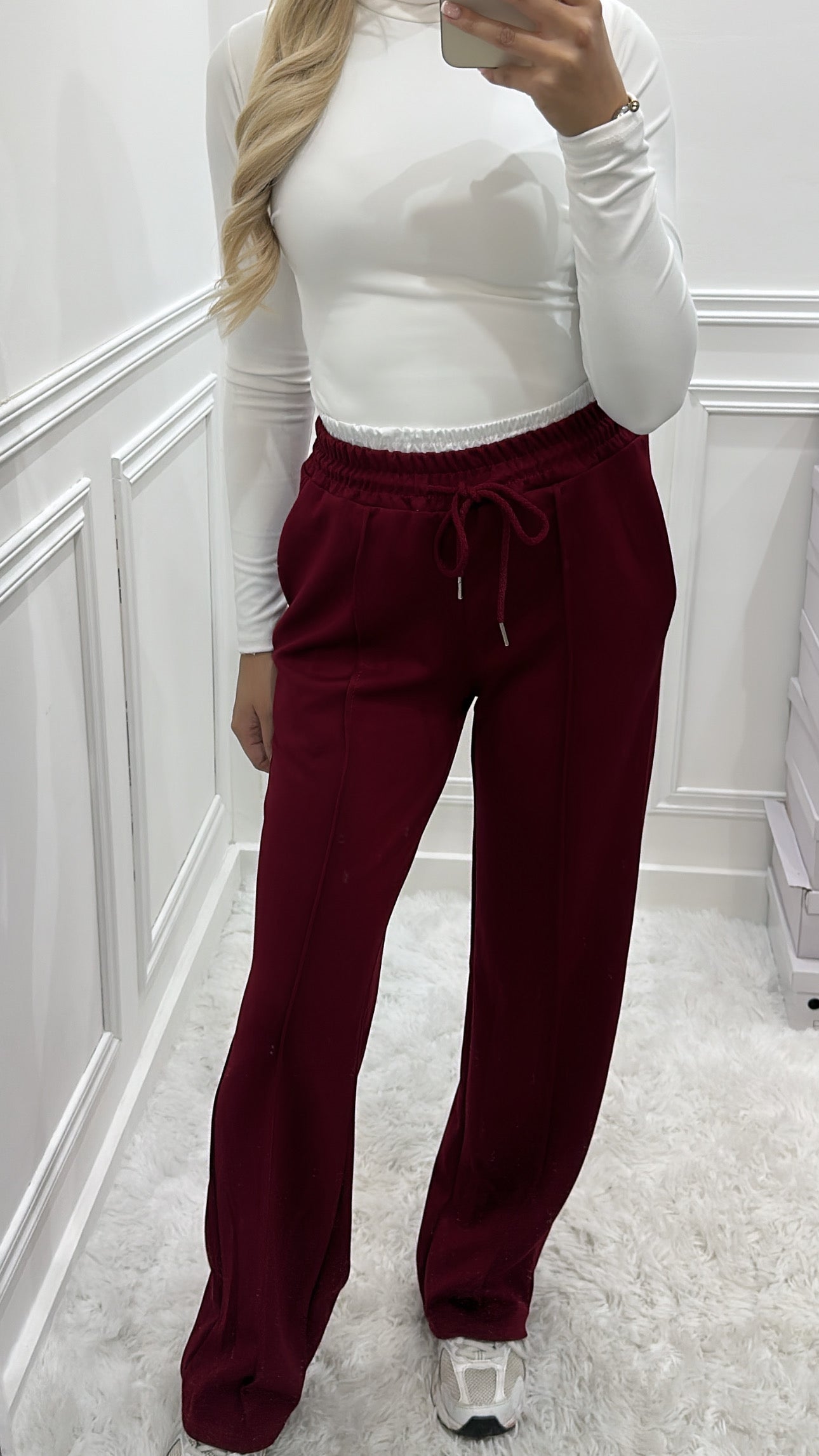 Burgundy Contrast Waistband Trousers