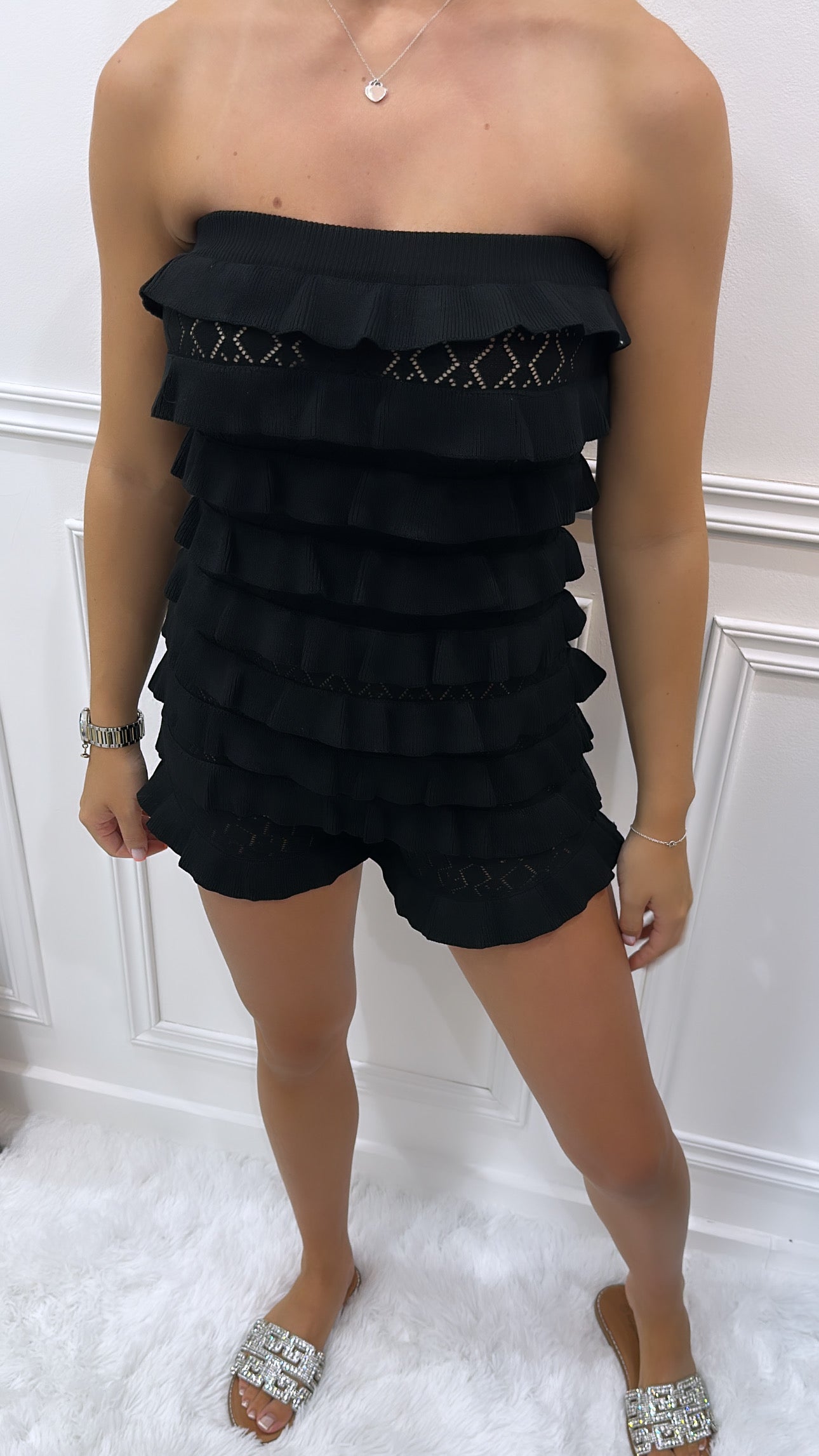 Black Ruffle Mini Playsuit