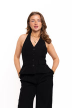 Backless Waistcoat Top Black