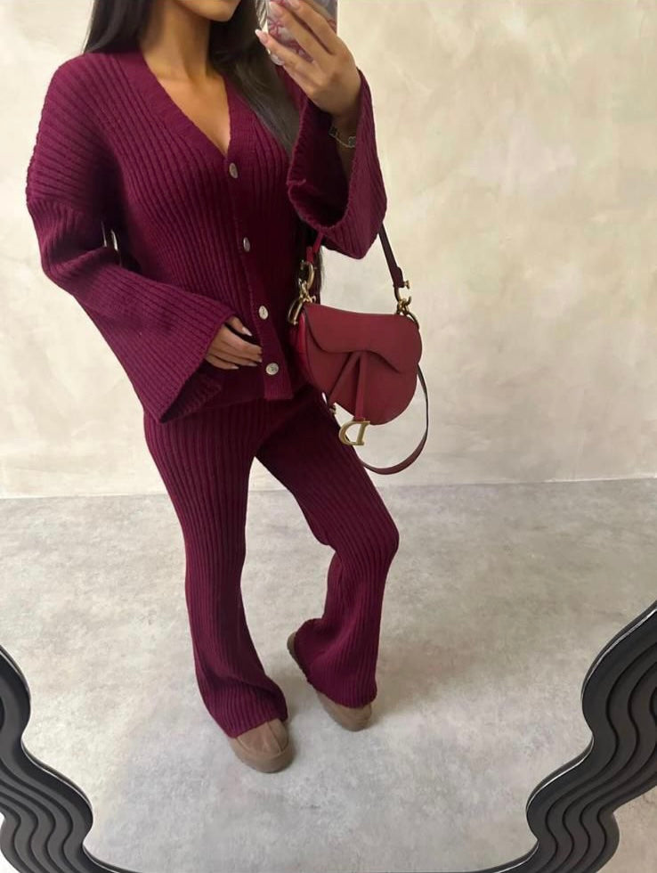 Burgundy Knit Cardigan Co Ord