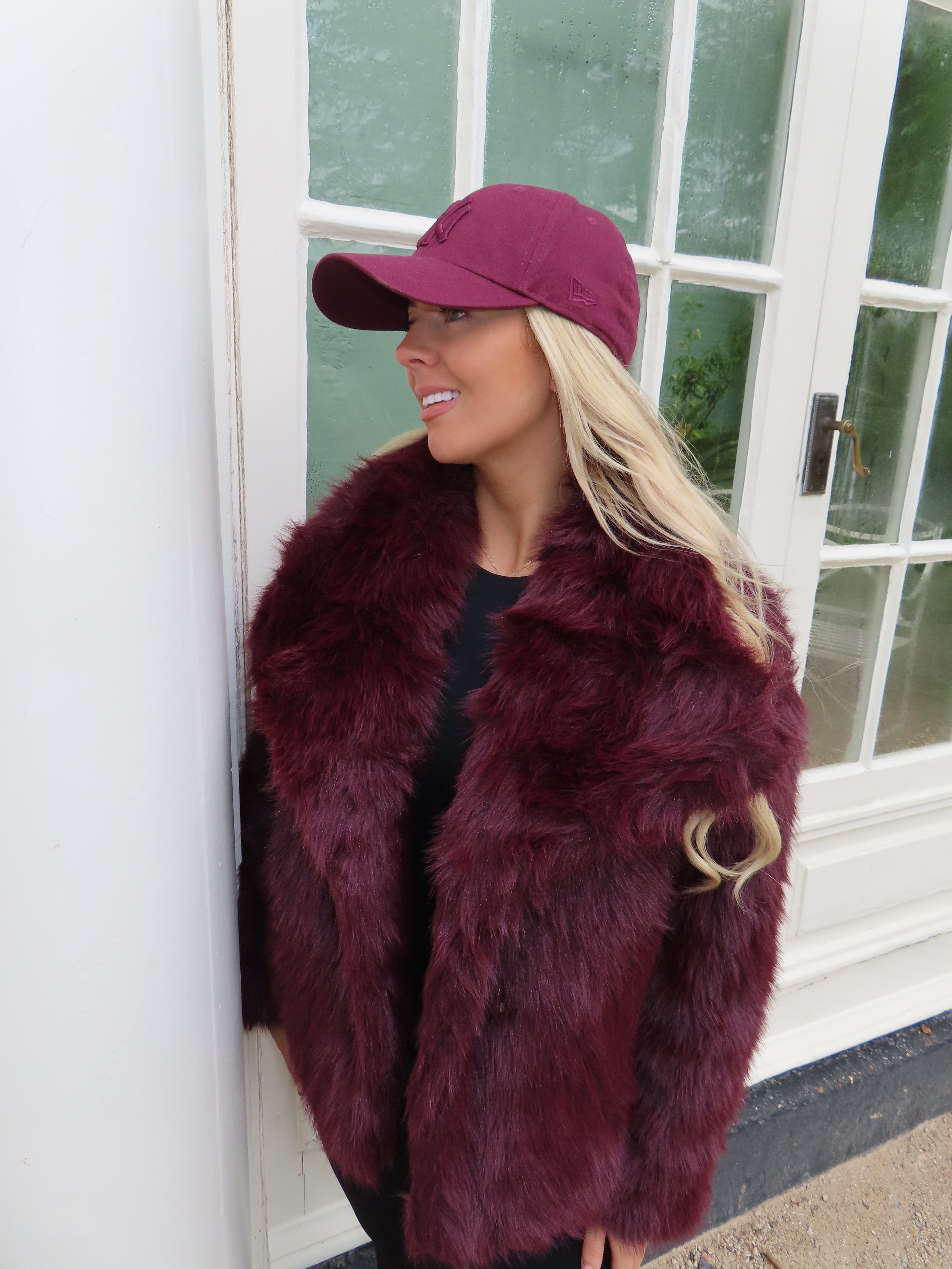 Burgundy Faux Fur Coat