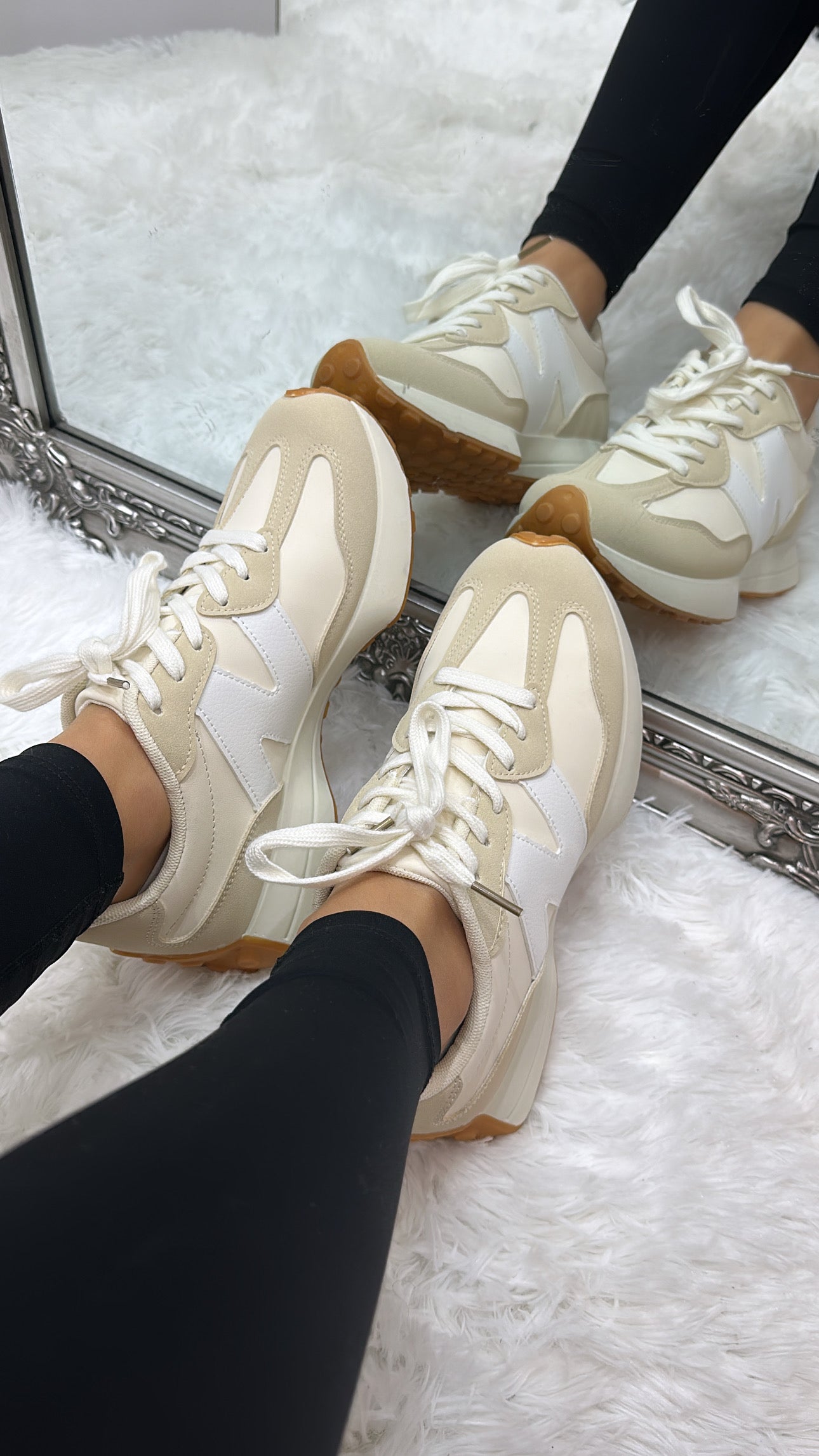 Beige & White Trainers