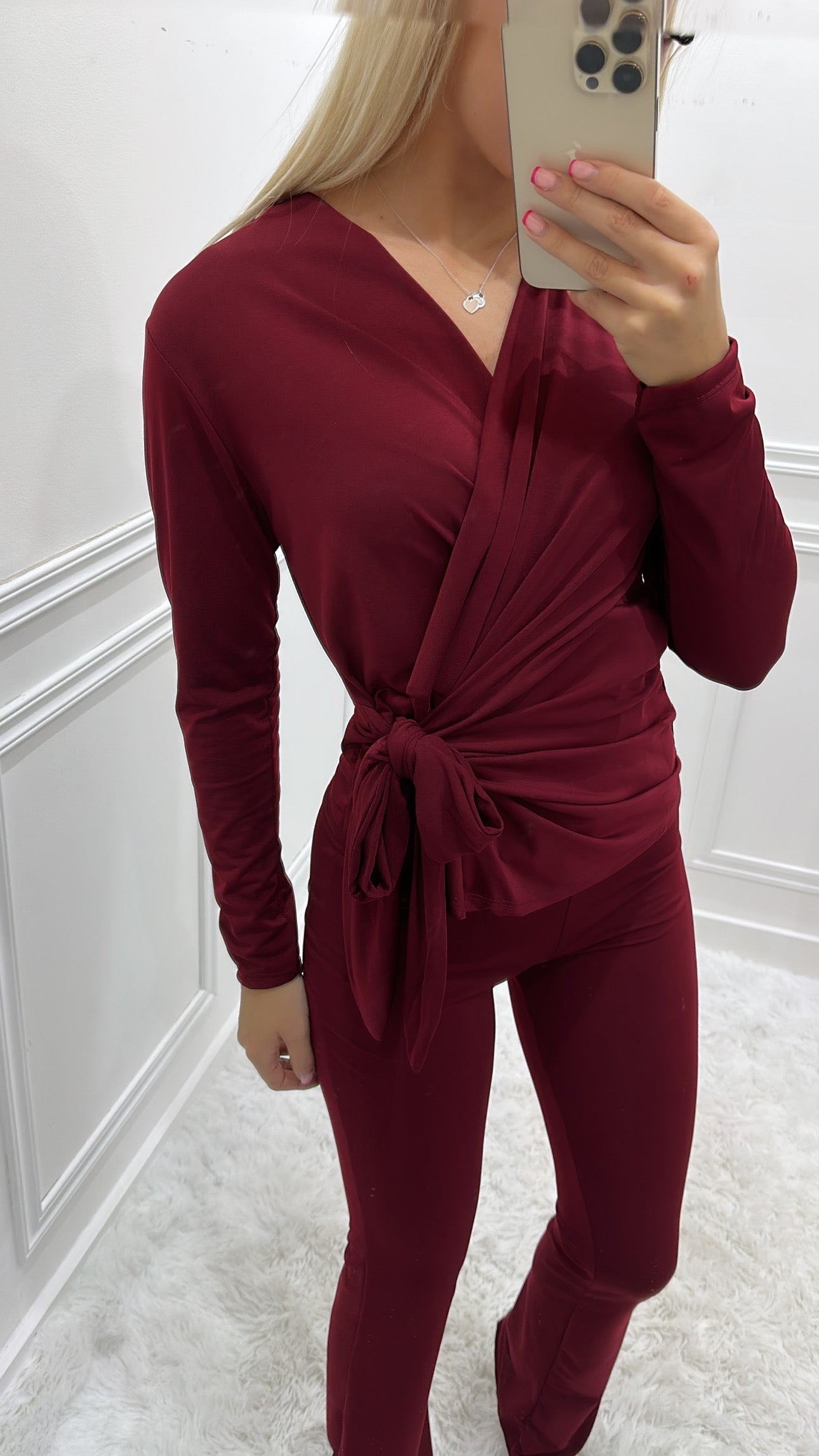 Burgundy Silky Tie Up Co Ord