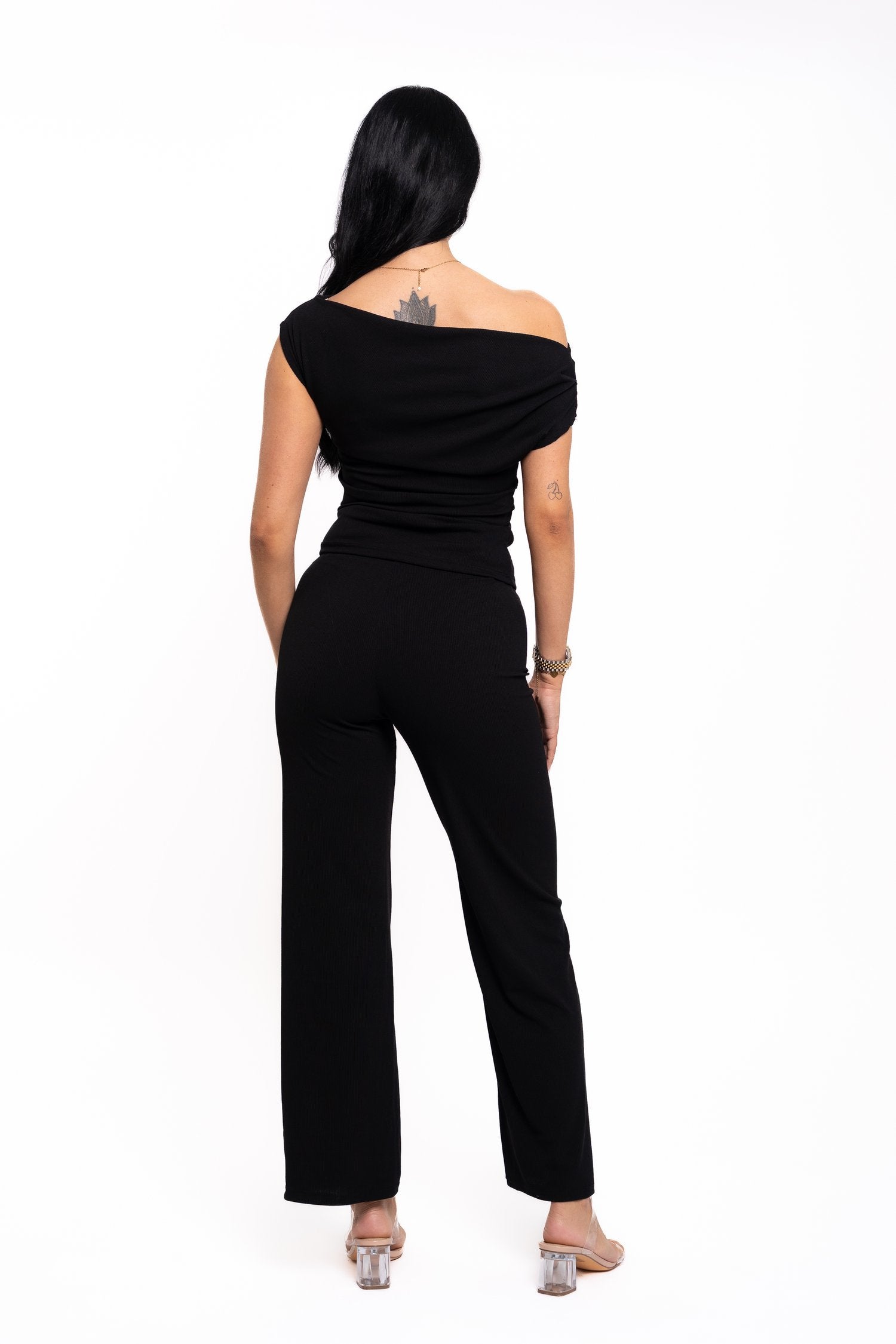 Black Ribbed Asymmetric Lounge Set