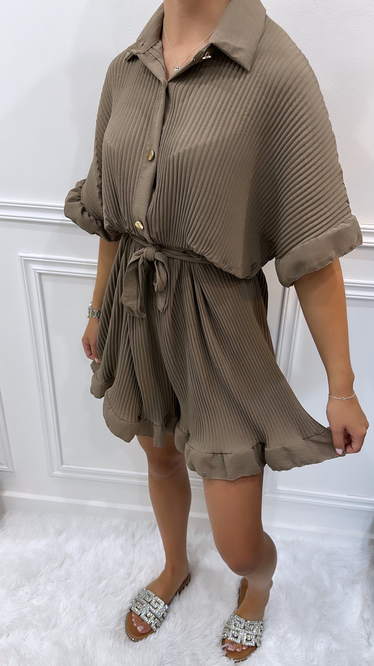 Mocha Pleated Playsuit