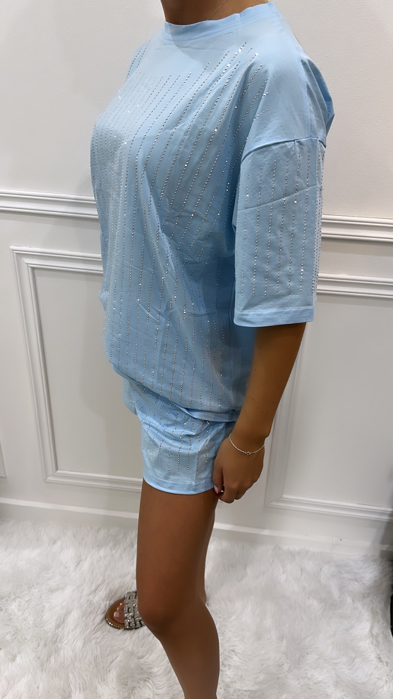 Blue Diamante Shorts Co Ord