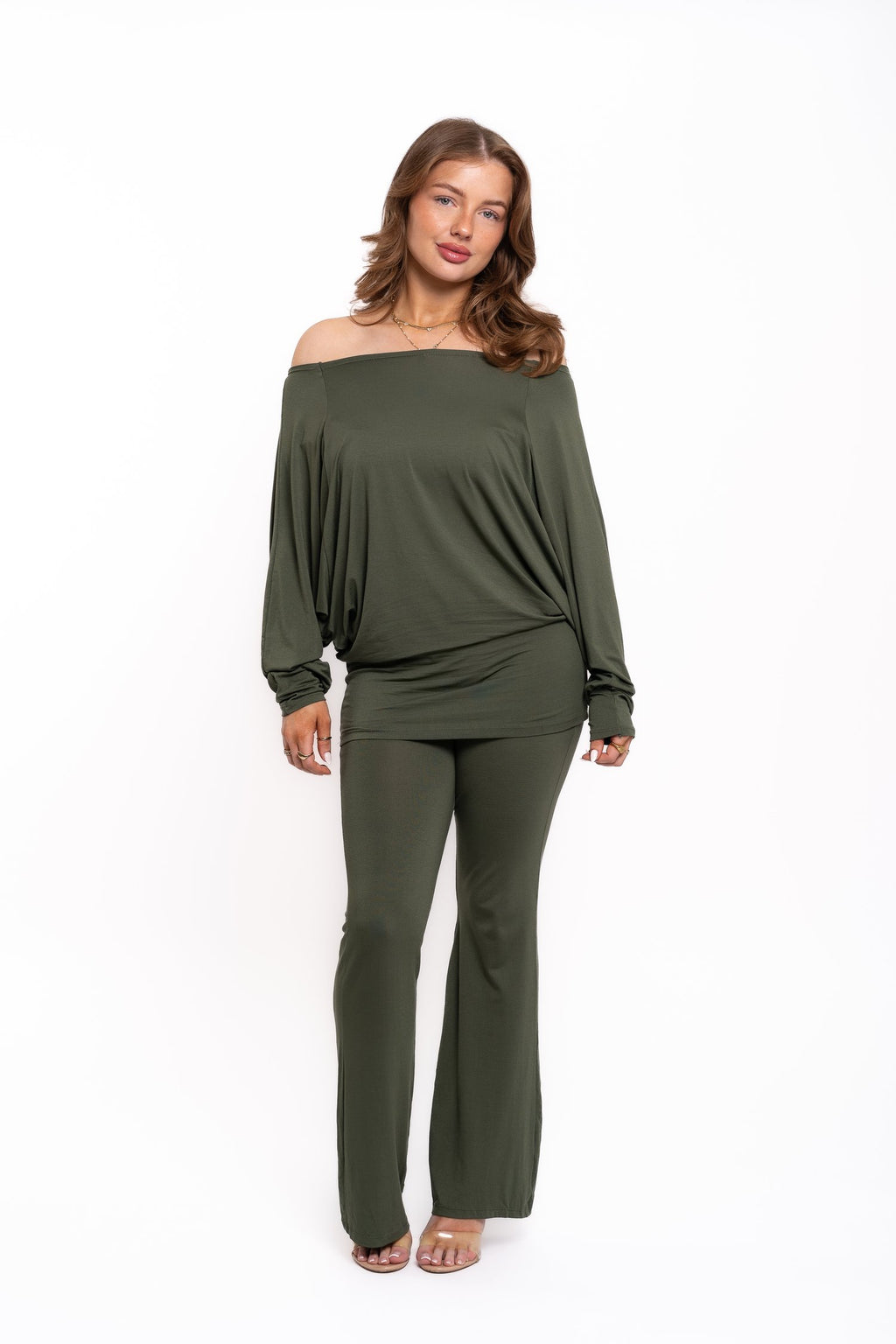Khaki Off The Shoulder Co Ord