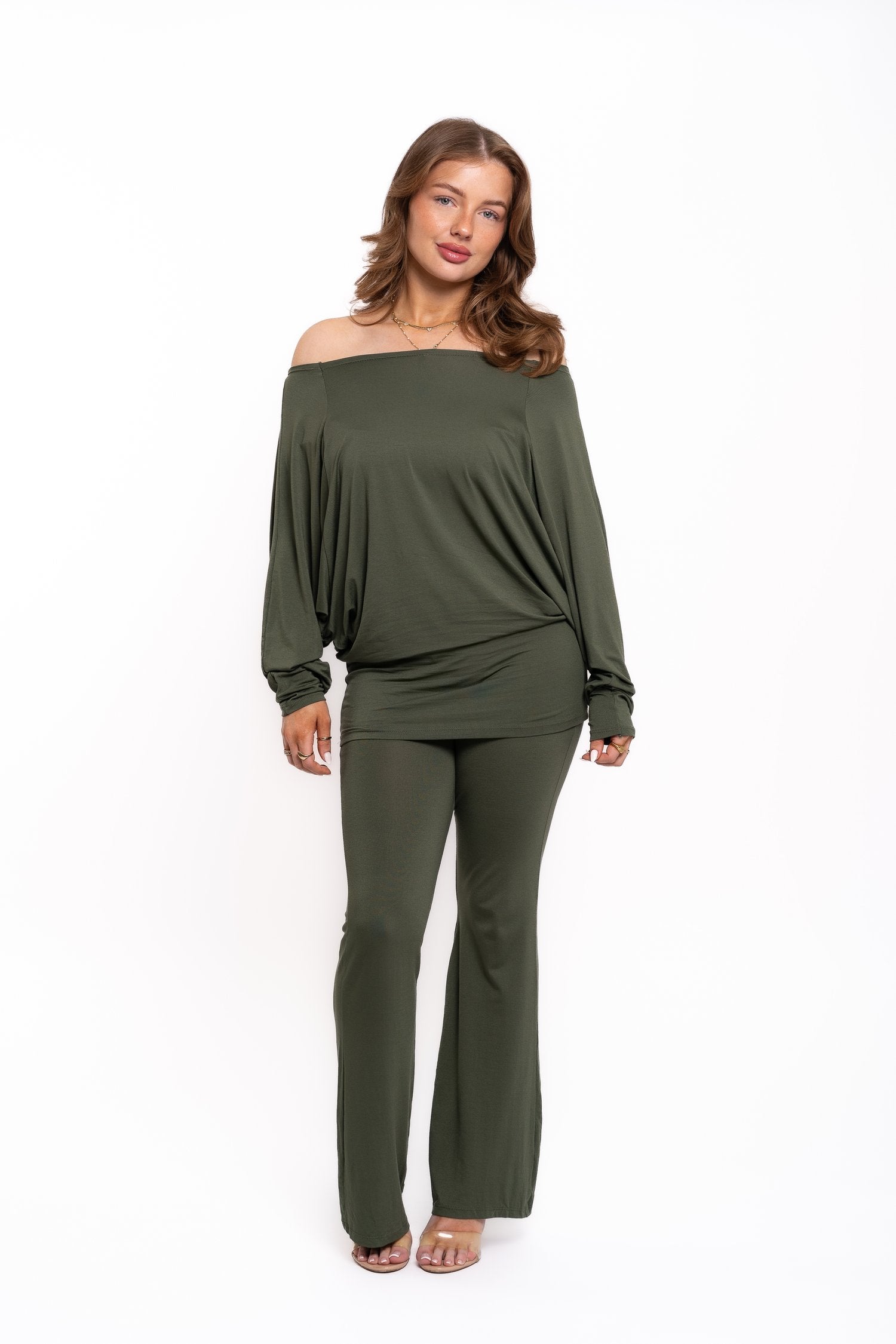 Khaki Off The Shoulder Co Ord