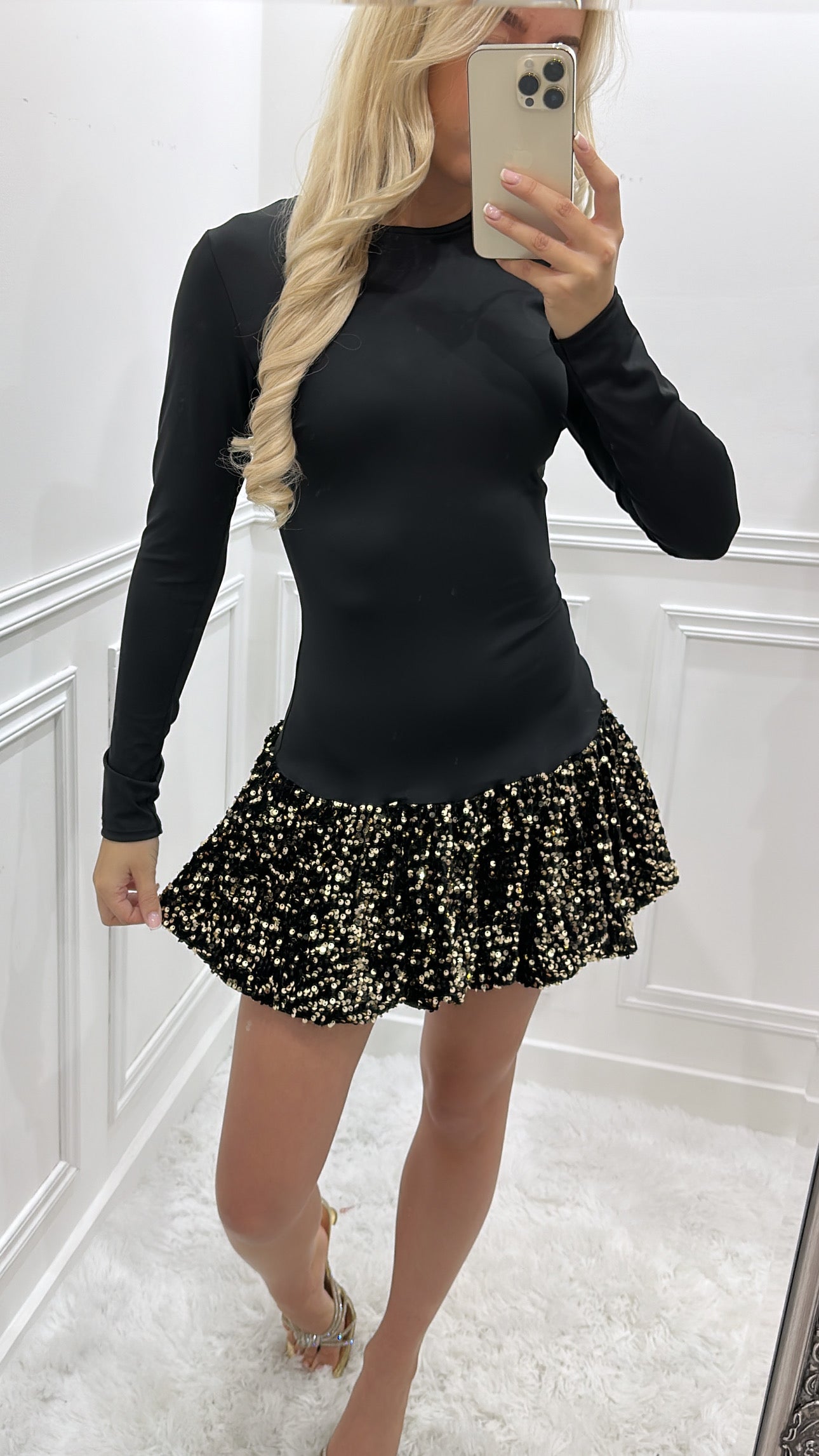 Black / Gold Sparkle Longsleeve Dress