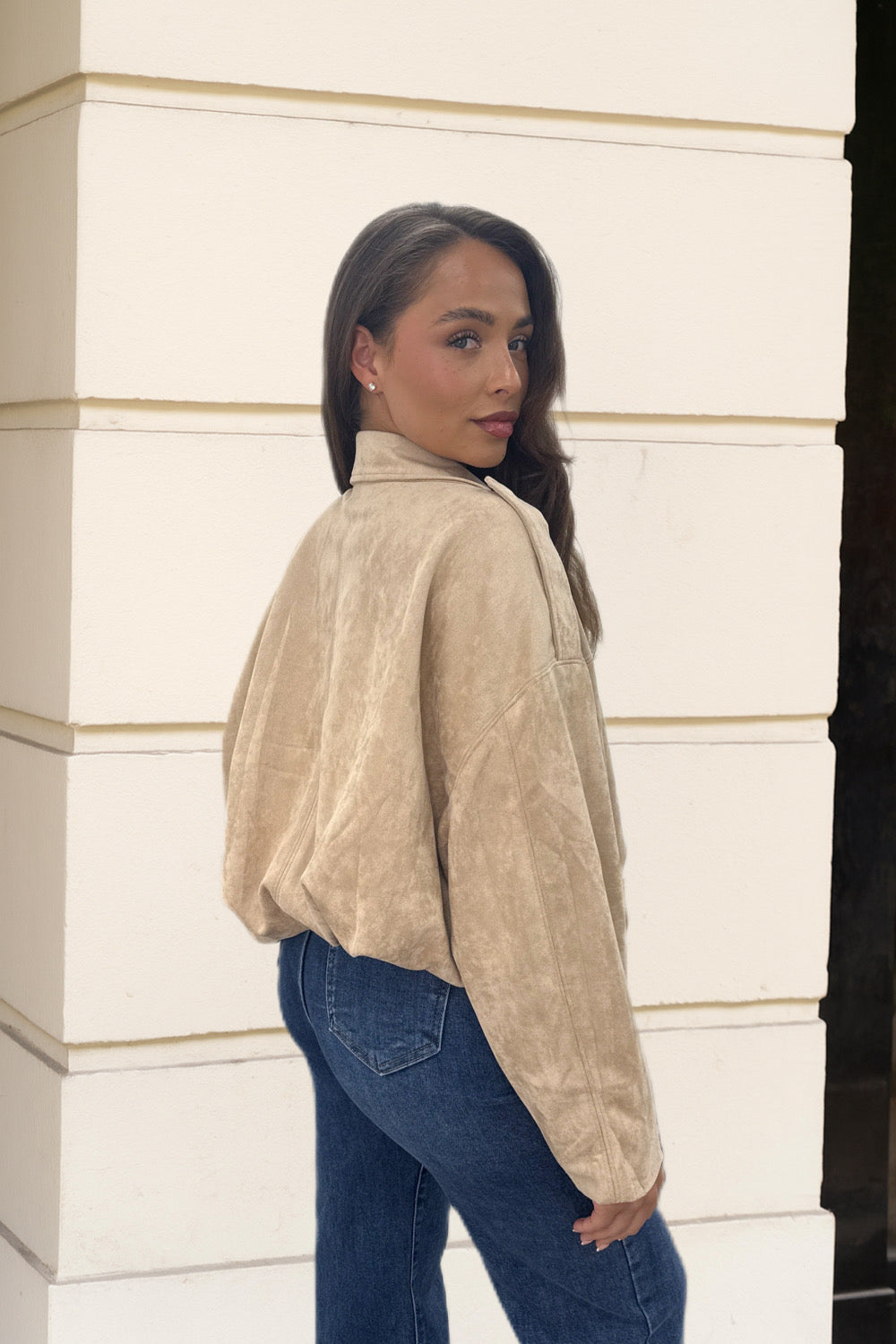 Suede Look Jacket Beige