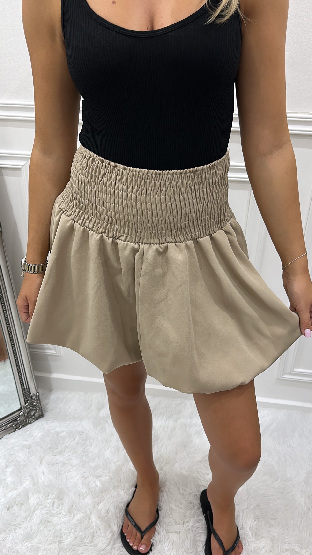 Beige Puff Ball Skirt