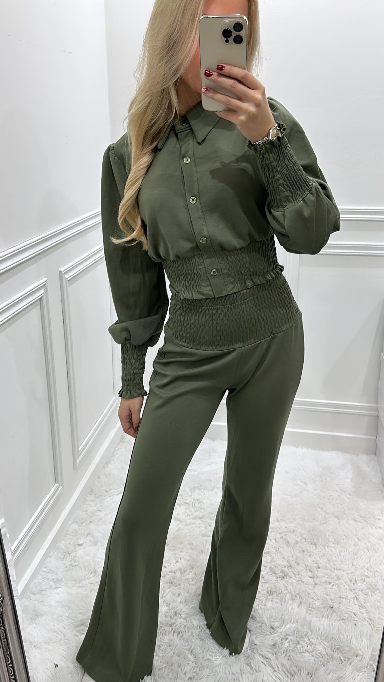 Khaki Buttoned Lounge Set