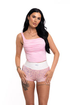 Pink Ruched Square Neck Top