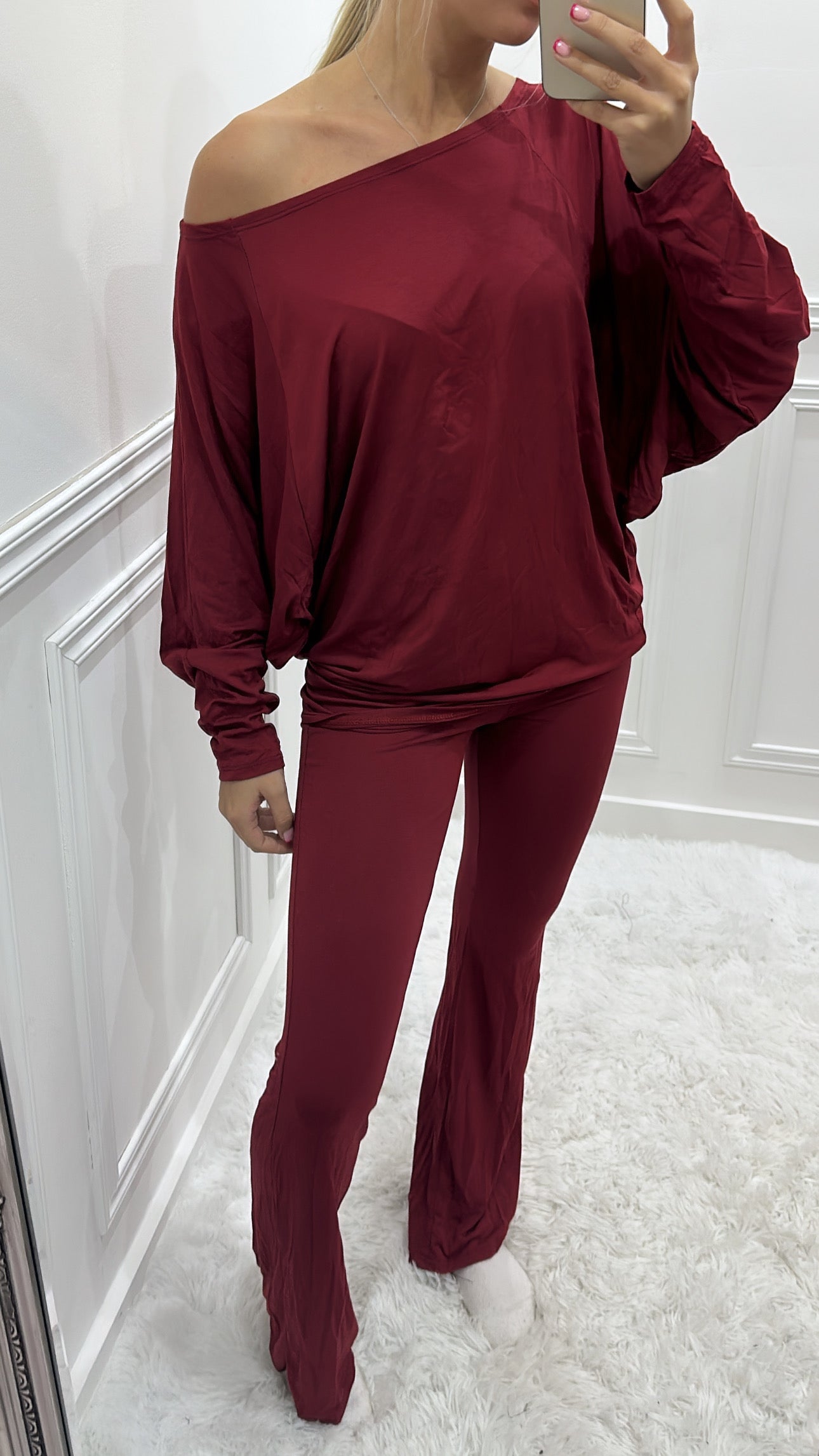 Burgundy Off The Shoulder Co Ord