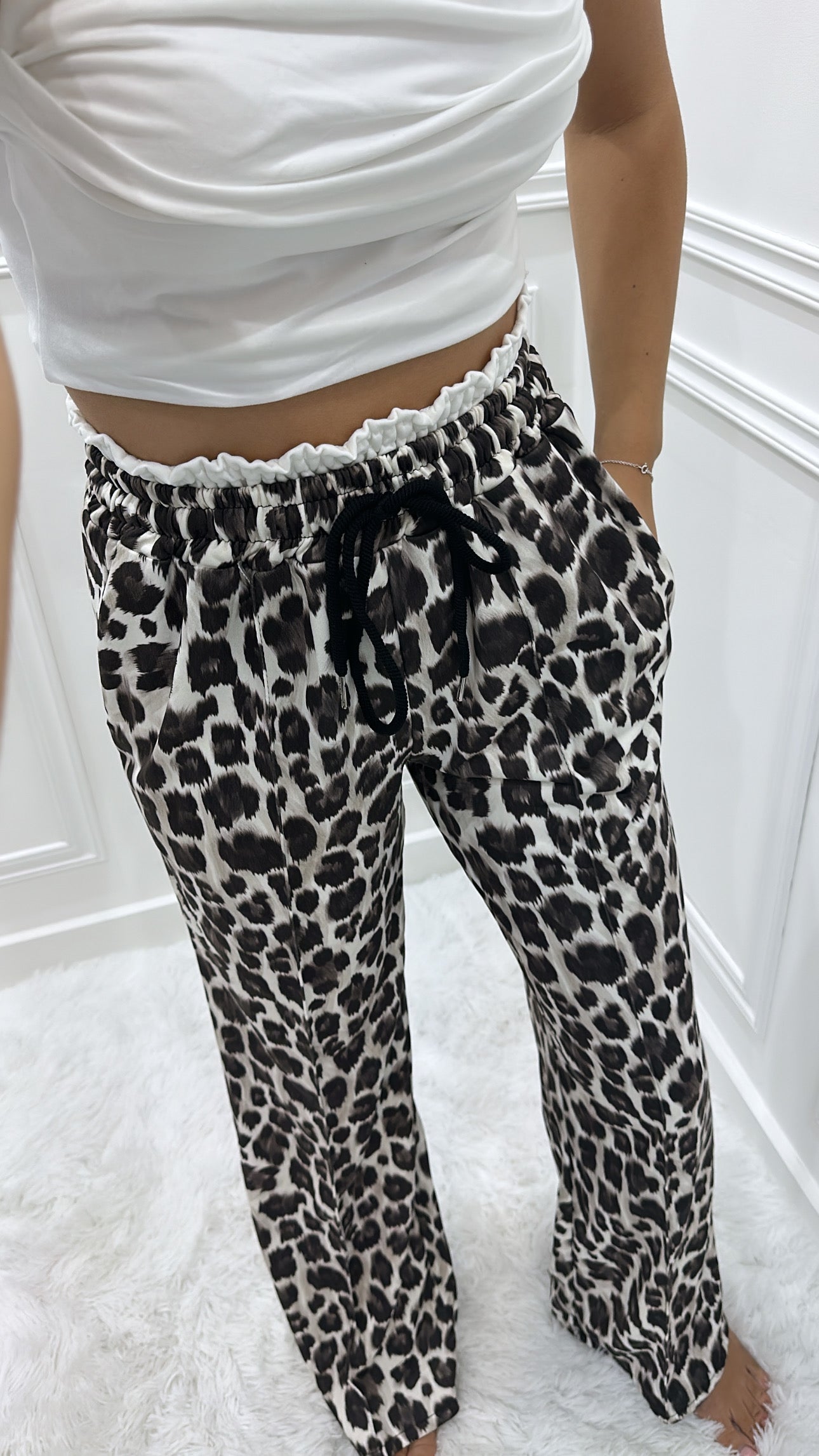 Leopard Contrast Waistband Trousers