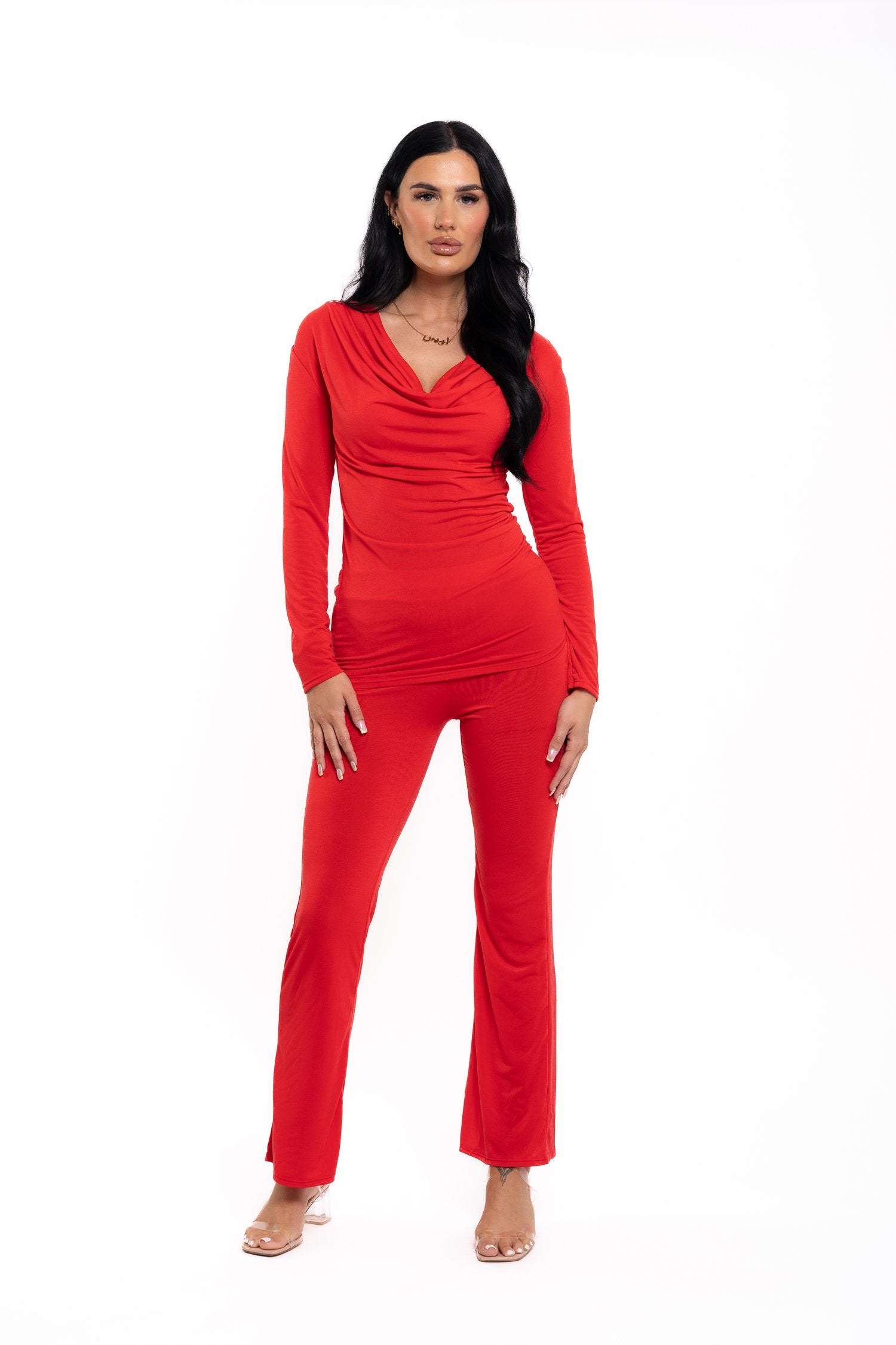 Red Cowl Neck Co Ord
