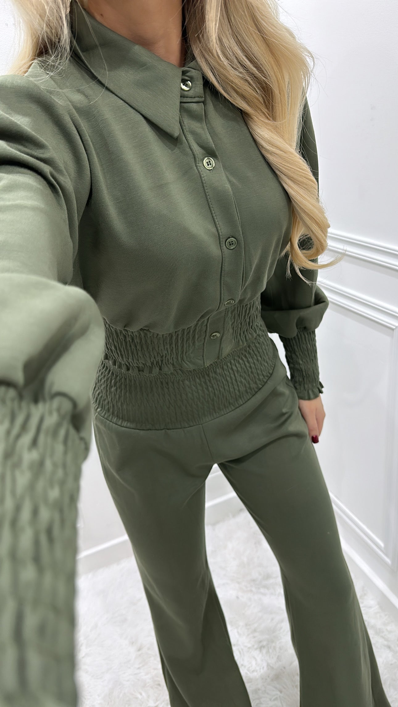 Khaki Buttoned Lounge Set