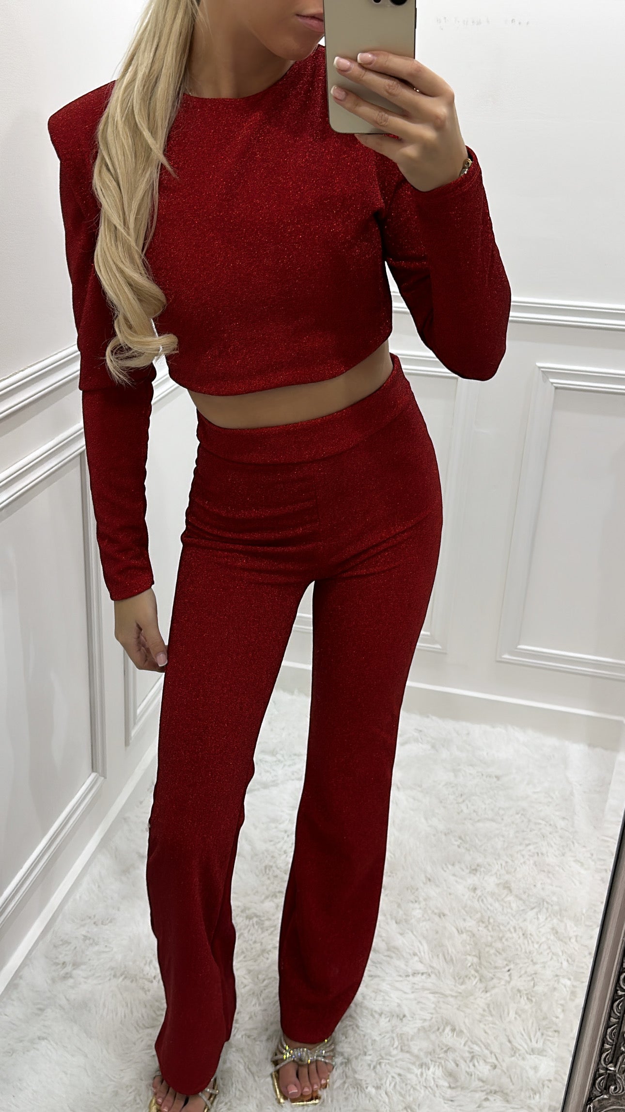 Red Glitter Trouser Set