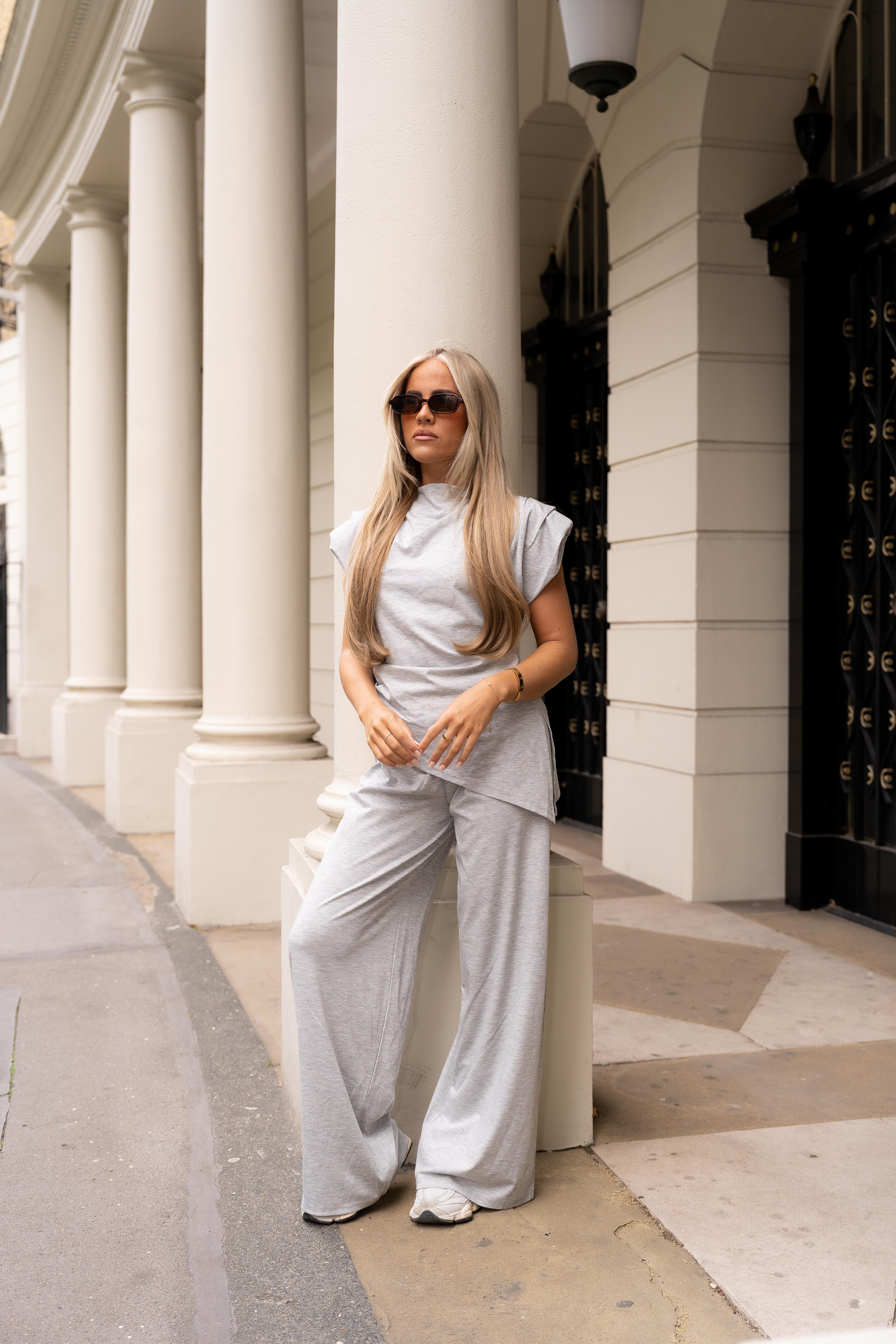 Grey Wide Leg Trouser Set