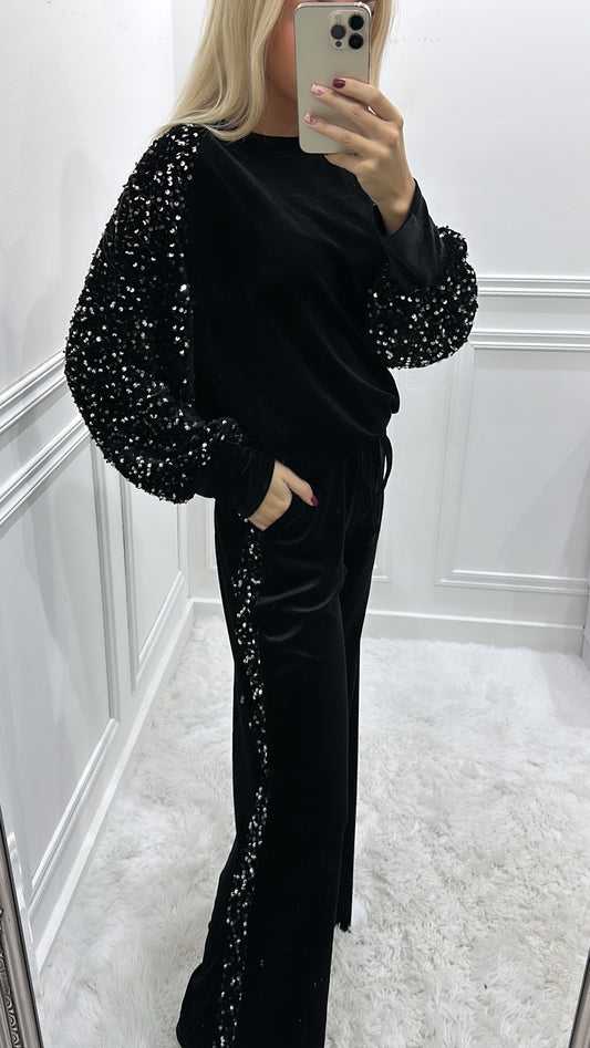 Black Sequin Velour Tracksuit