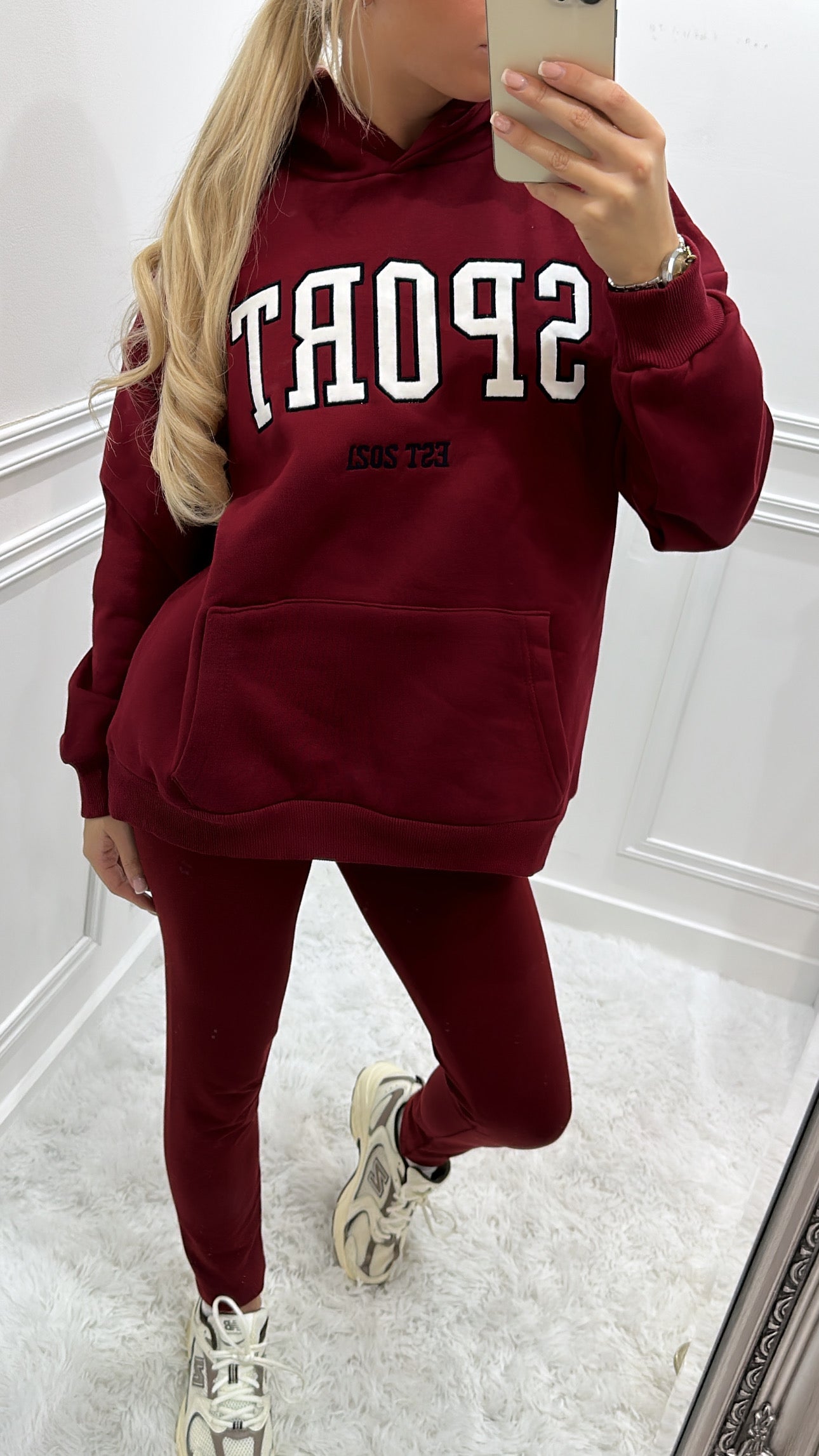 Burgundy ‘Sport’ Hoodie & Leggings Set